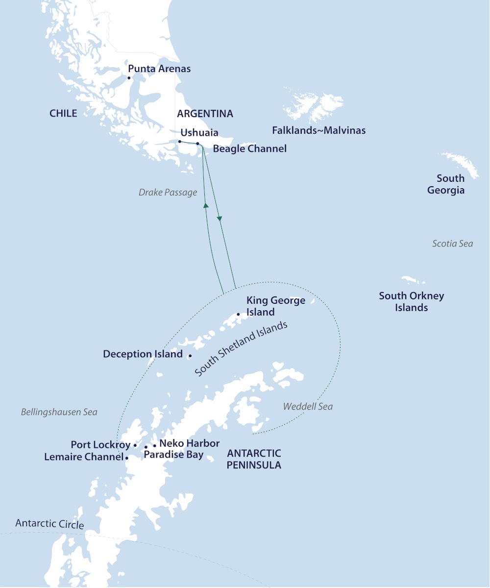 antarctique quark expedition croisière carte expédition ushuaia peninsule o-nord