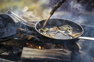 suede laponie Vilhelmina sejour pêche lac bois forêt repas feu de camp voyage o-nord