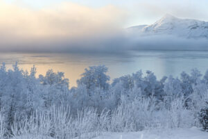 Norvège Laponie Mestervik Malangen Resort paysages hivernaux montagnes brume mer voyage o-nord