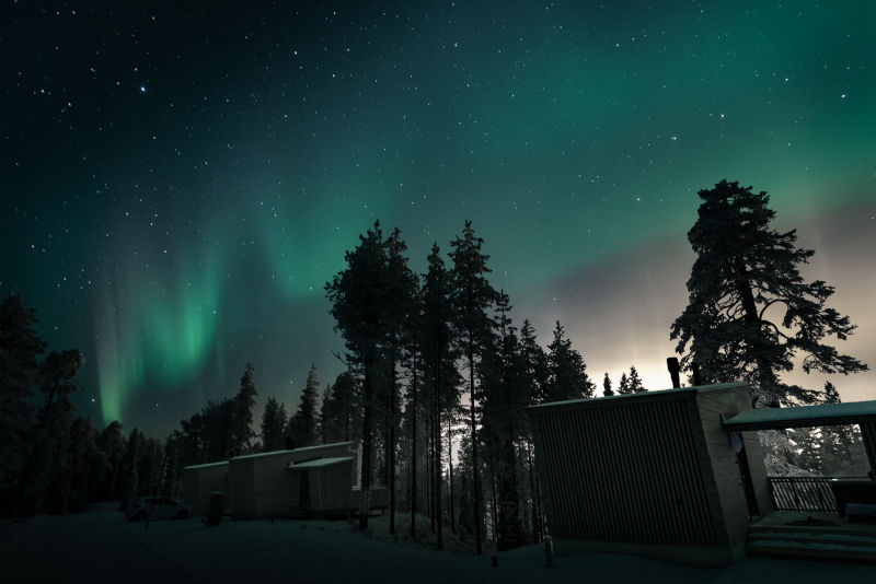 Finlande Laponie Salla Wilderness Lodges Aurores Boréales Forêt Lumières du Nord voyage o-nord