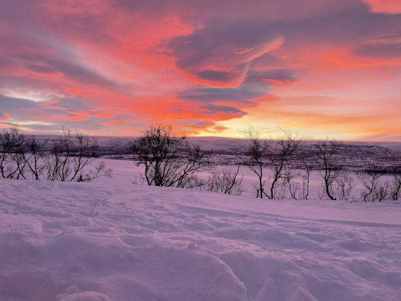 Norvège Laponie Hammerfest Go North Ski Expédition Hiver Neige coucher de soleil voyage o-nord