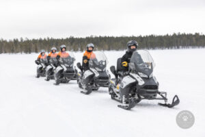 Finlande Laponie Muonio Harriniva Adventure Resort safari motoneige neige forêts arbres enneigés gens voyages o-nord