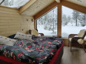 Finlande Laponie Levi séjour aventure nature chiens chambre chalet bois dortoir husky neige foret voyages o-nord