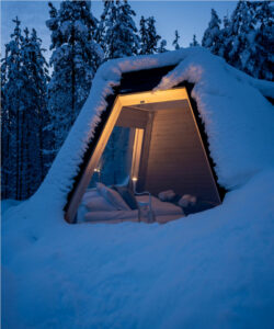 Suède Laponie Gunnarsbyn Aurora Safari Camp Lapland Cone Foret Extérieur igloo verre Chambre neige hiver Vitre Vue Séjour Hébergement Insolite Voyage O-Nord