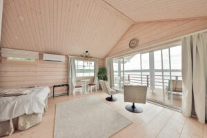 Finlande Loppi Terwa Séjour Venevaja Boathouse Chambre Vue Lac Salon Bois Voyage O-Nord